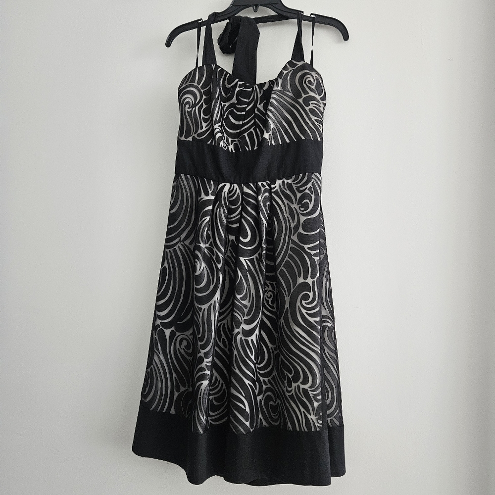 White House Black Market Black and White Patterned Halter Dress Size 12